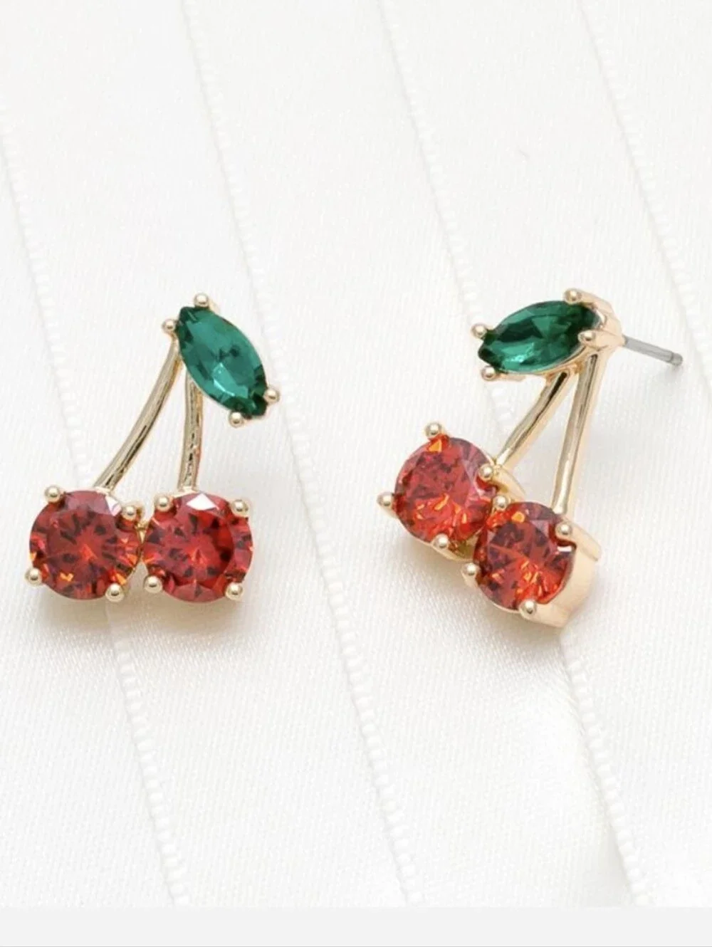 NWT kate spade Ma Cherie 🍒 Crystal Stud Earrings with Red + Green crystals.
